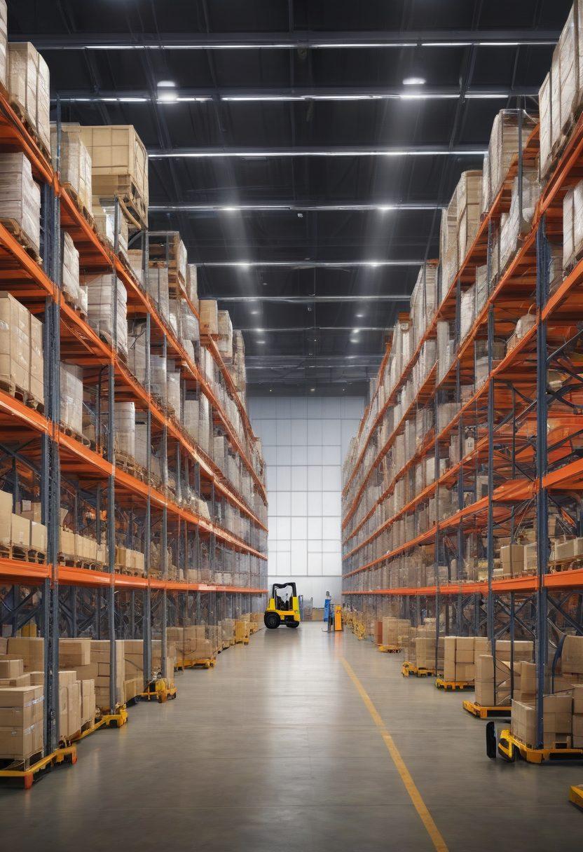 A bustling industrial warehouse filled with various lifting equipment such as cranes, forklifts, and hoists. Workers in safety gear are engaging with the machines, showcasing a diverse range of lifting tasks. The background features shelves stocked with tools and safety gear, emphasizing the rental and service aspect. Bright, industrial lighting illuminates the scene, creating a dynamic atmosphere. super-realistic. vibrant colors. 3D.